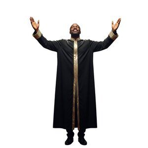 Body Wrappers Stained Glass Robe M Praise Dance Black Gold Trim Worship Clergy